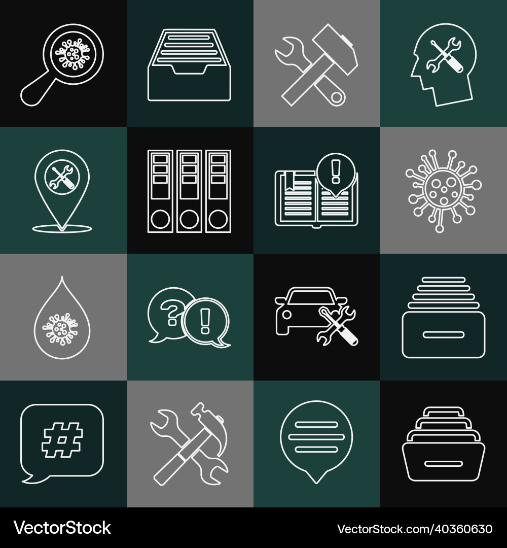 Set line drawer with documents bacteria crossed Set line drawer with documents bacteria crossed vector image