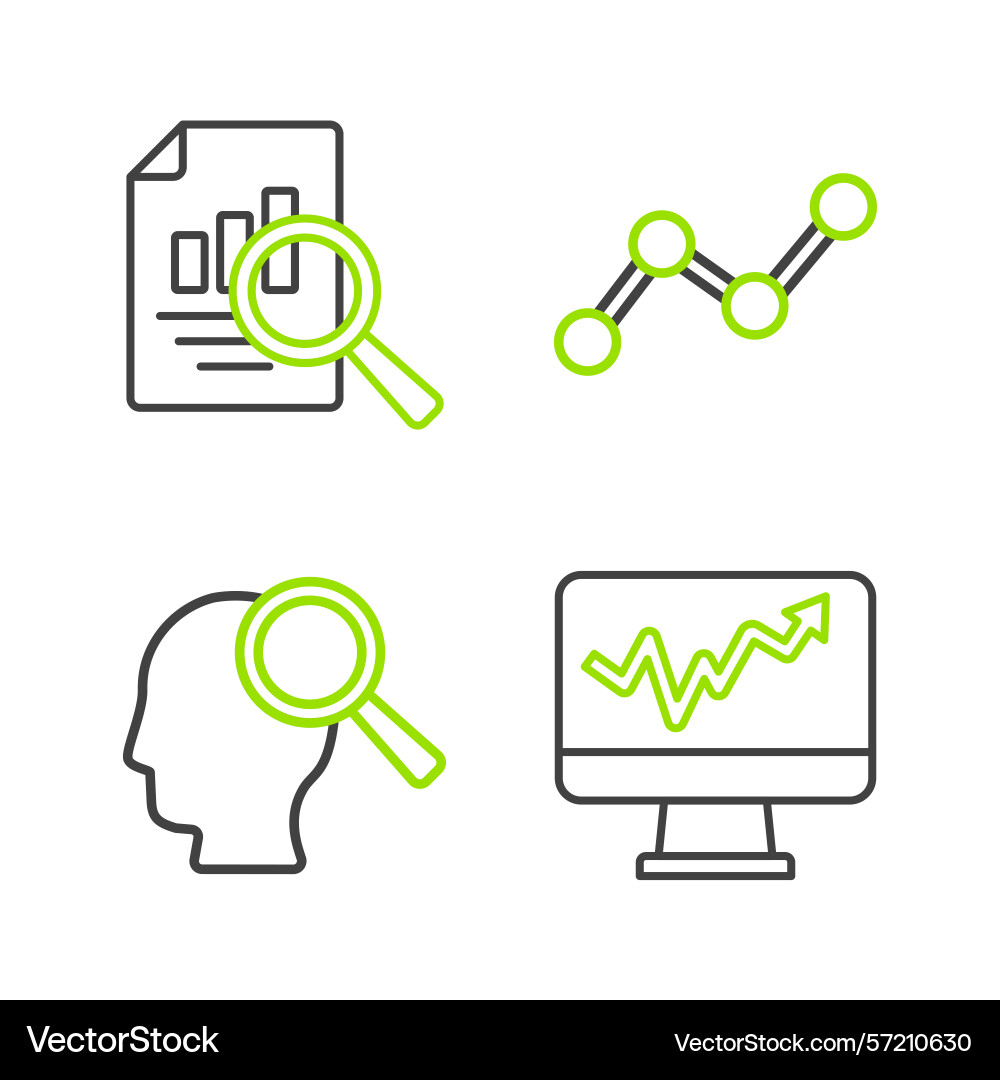 Set line monitor with graph chart search people Set line monitor with graph chart search people Vector Image