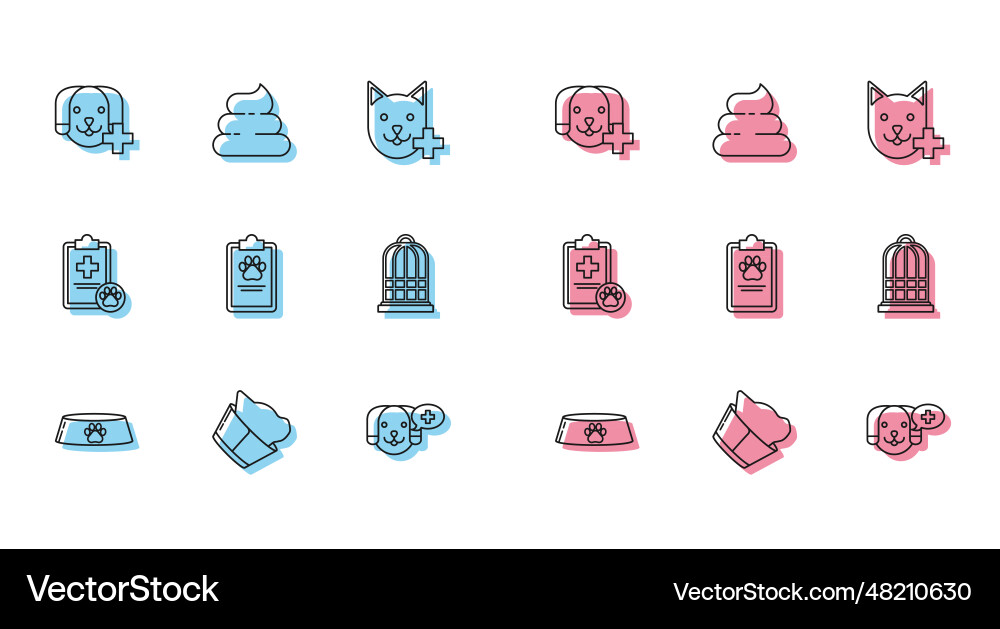 Set line pet food bowl for cat or dog veterinary Set line pet food bowl for cat or dog veterinary vector image