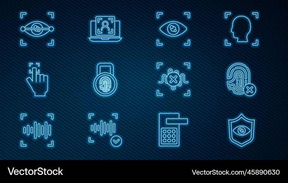 Set line shield eye scan rejection fingerprint Set line shield eye scan rejection fingerprint vector image
