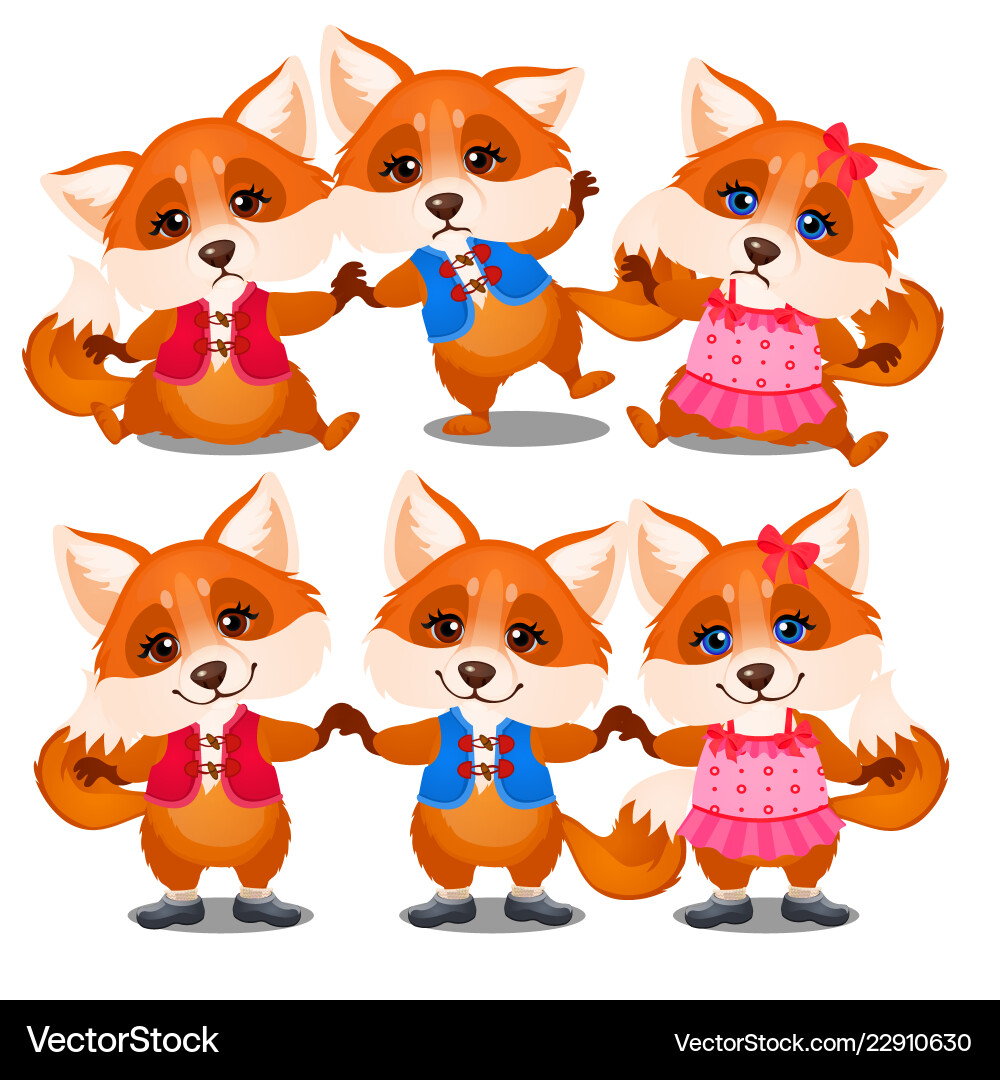 Set von glücklichen und traurigen animierten Fuchs isoliert Set von glücklichen und traurigen animierten Fuchs isoliert vektorbild