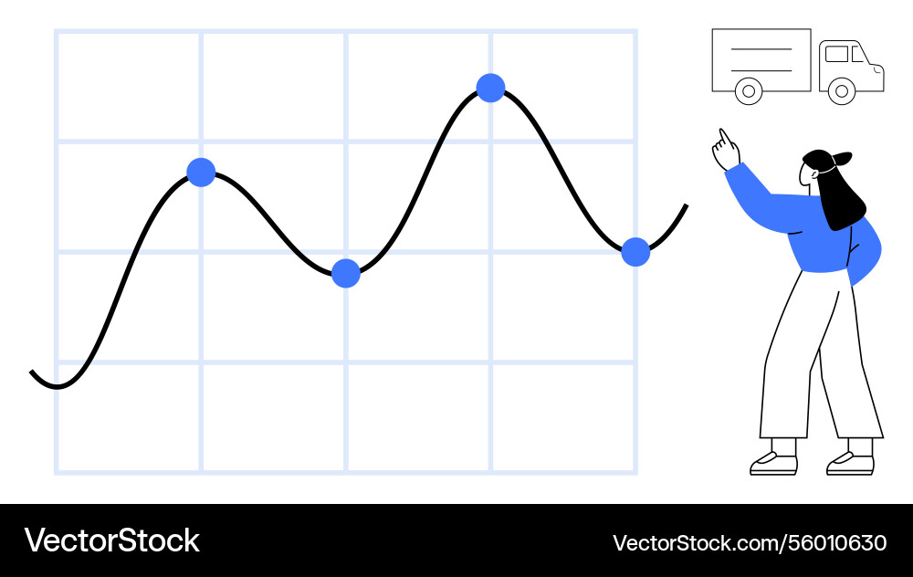 Woman analyzing logistic data with line graph Woman analyzing logistic data with line graph Vector Image