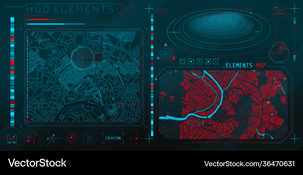 A set hud maps elements for futuristic vector image