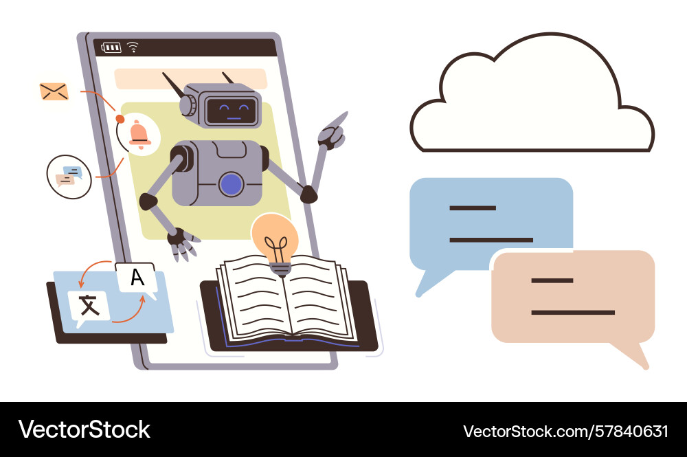 Ai-powered virtual assistant explains concepts Ai-powered virtual assistant explains concepts vector image