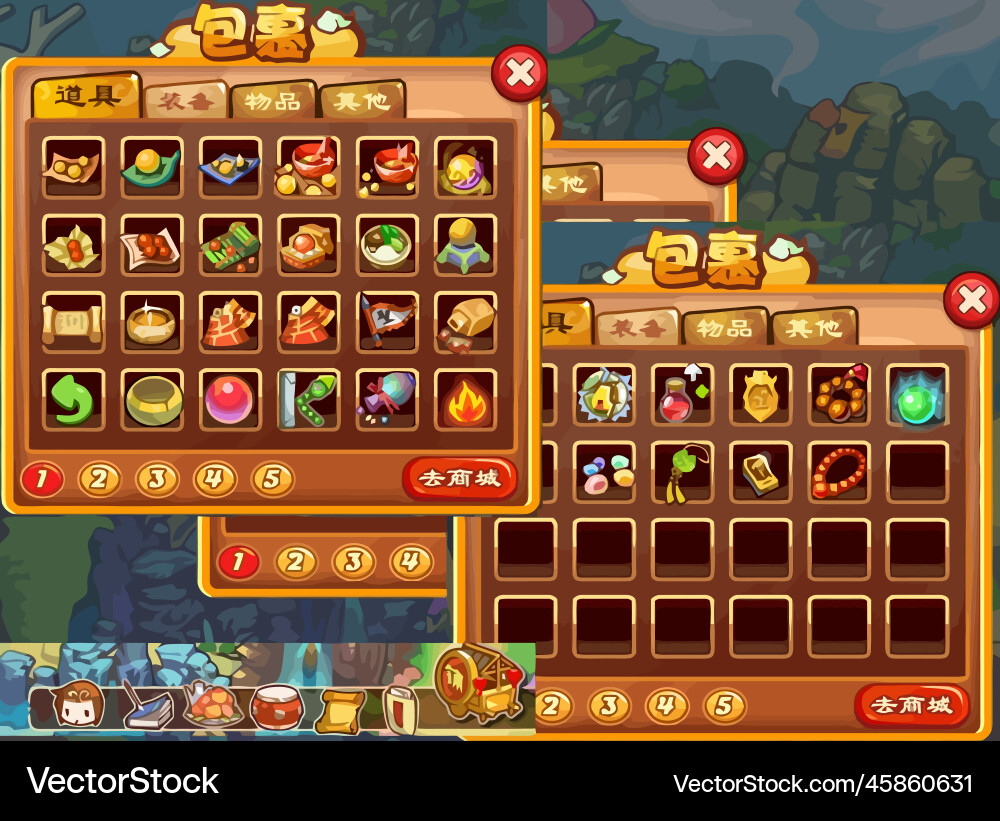 Complete set of level button game ui pop-up icon Vector Image