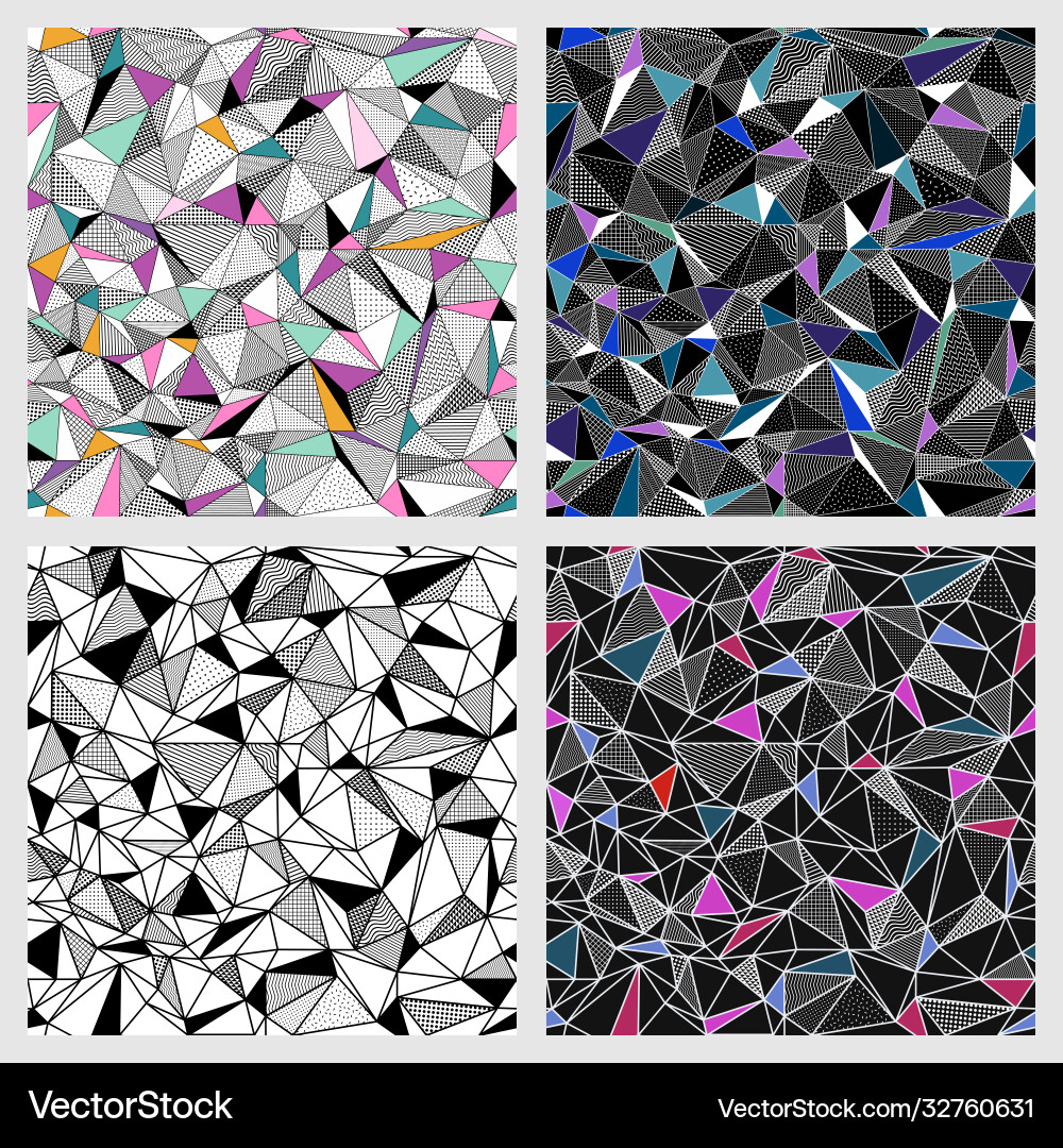 Geometric low poly triangle seamless patterns set Geometric low poly triangle seamless patterns set vector image