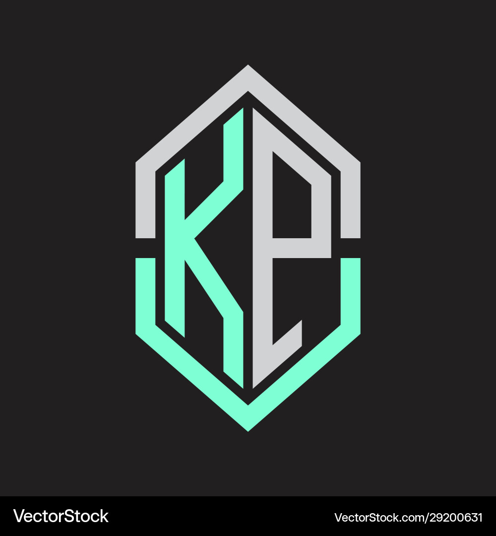 Kp logo monogram with hexagon shape and outline vector image