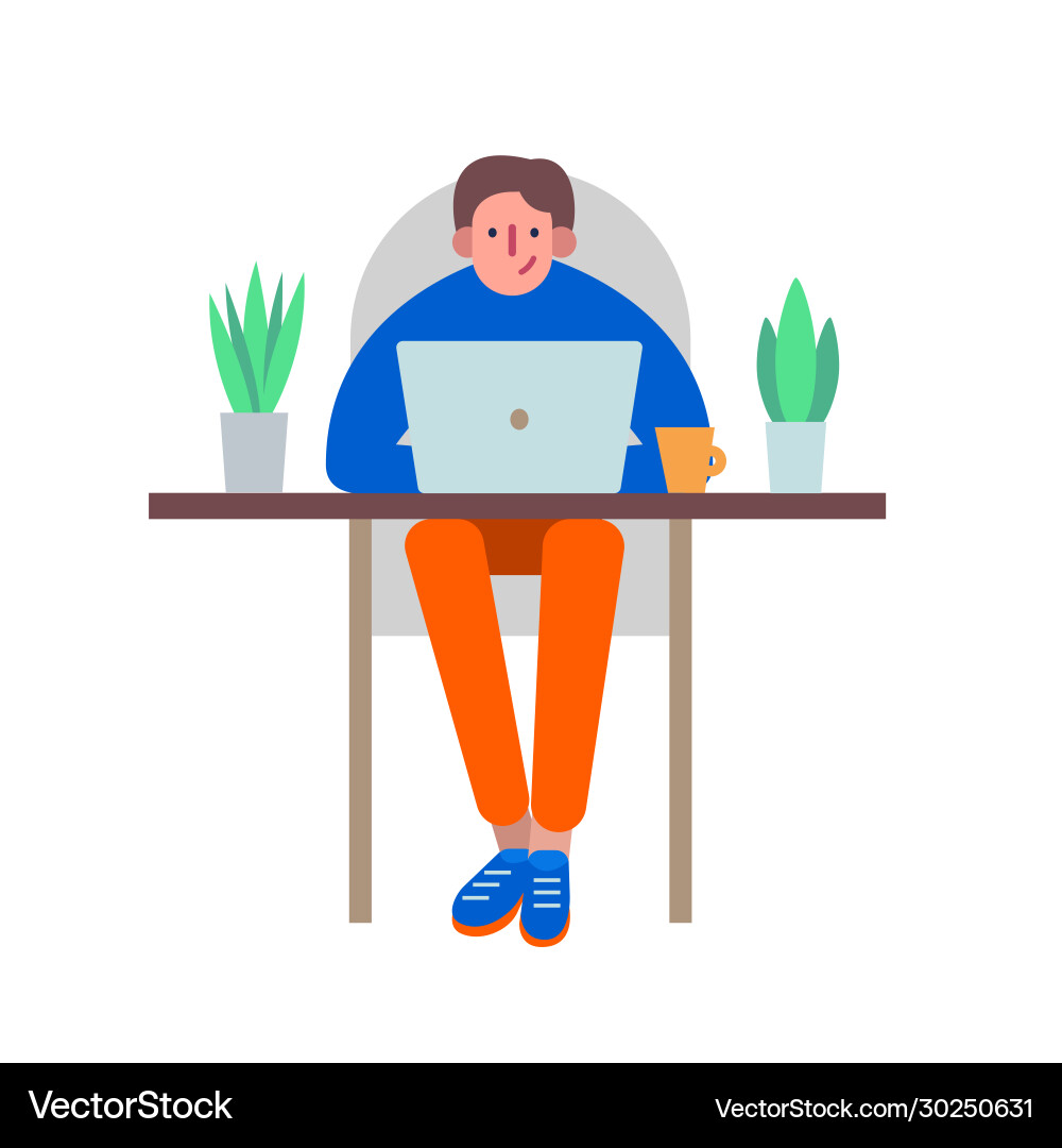 Man using a laptop to work in distance vector image