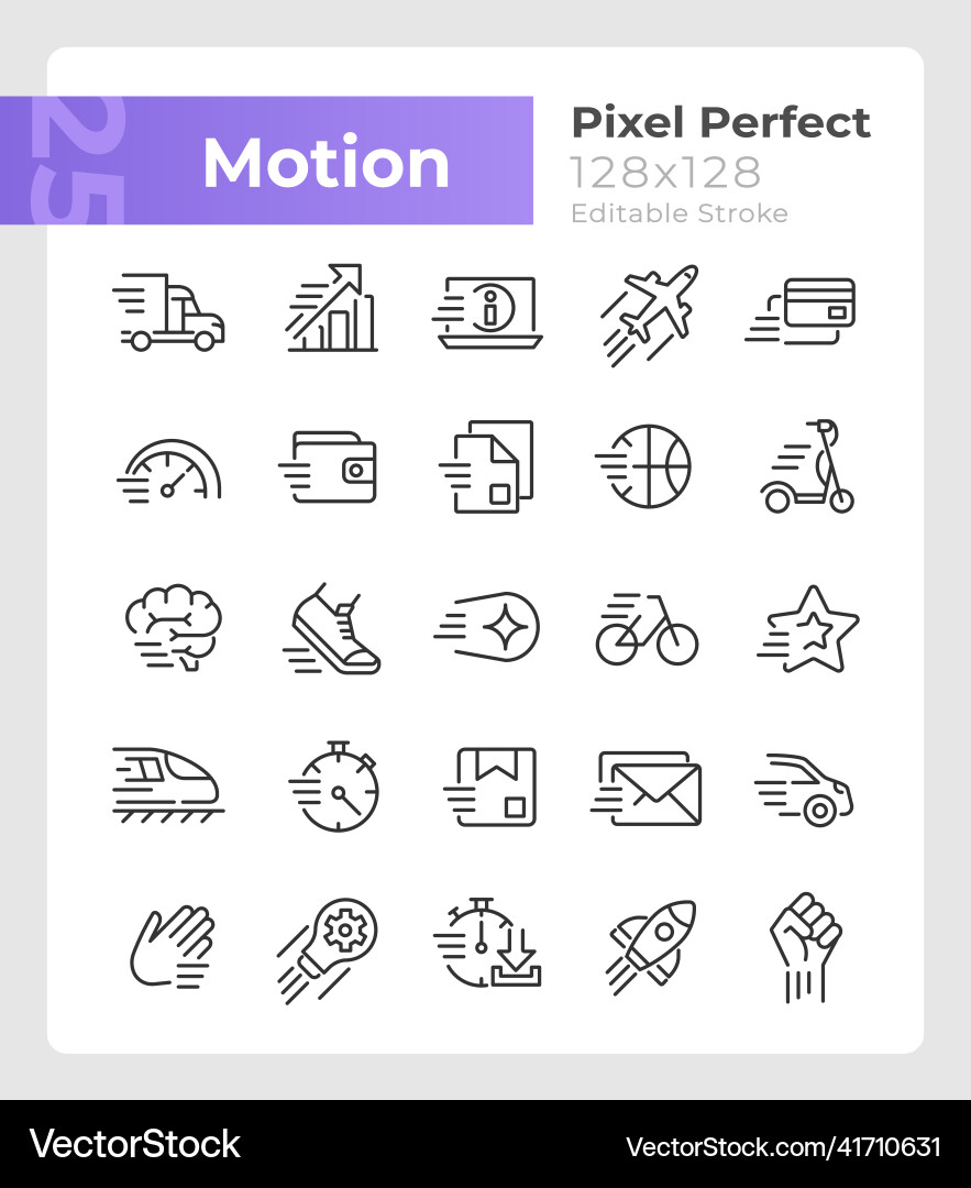 Motion pixel perfect linear icons set Motion pixel perfect linear icons set vector image