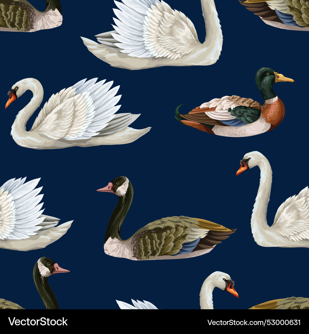 Seamless pattern with white swan and duck Seamless pattern with white swan and duck vector image