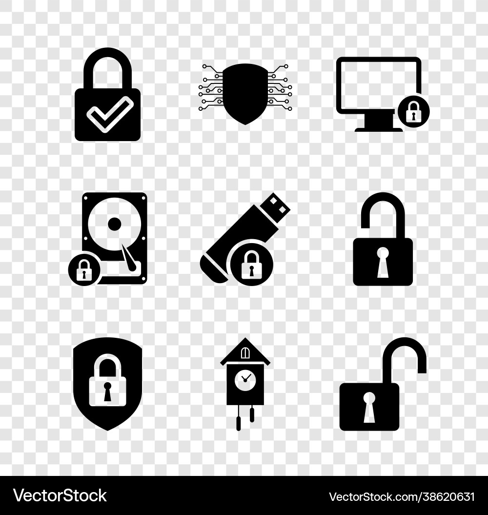 Set lock and check mark cyber security Set lock and check mark cyber security vector image