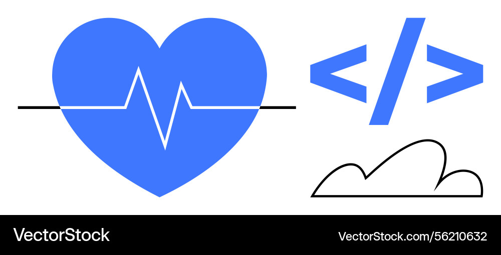 Heartbeat line in blue heart with coding tags Heartbeat line in blue heart with coding tags vector image