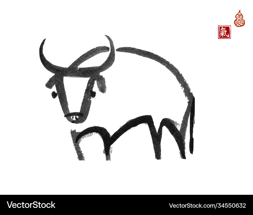 Ink painting bull chinese new year symbol Ink painting bull chinese new year symbol vector image