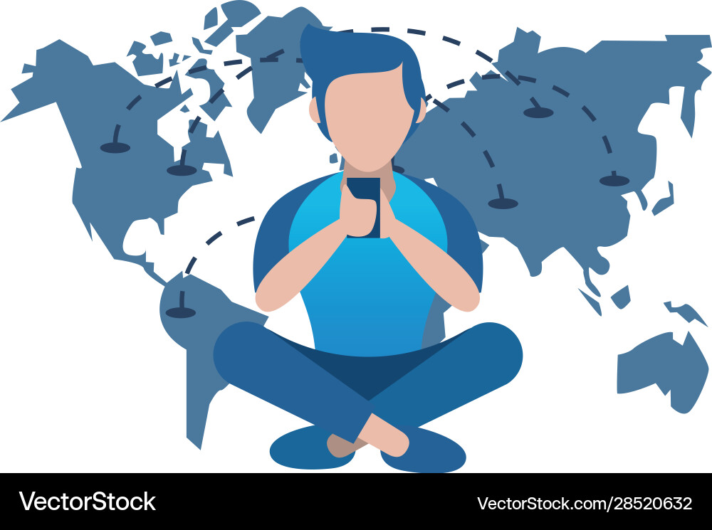 Man using smartphone with gps app character Vector Image