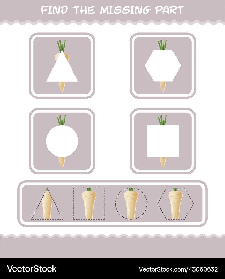 Match cartoon parsnip parts matching game Match cartoon parsnip parts matching game Vector Image