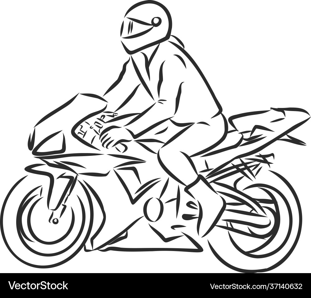 Motorcyclist on a motorcycle sketch contour Vector Image