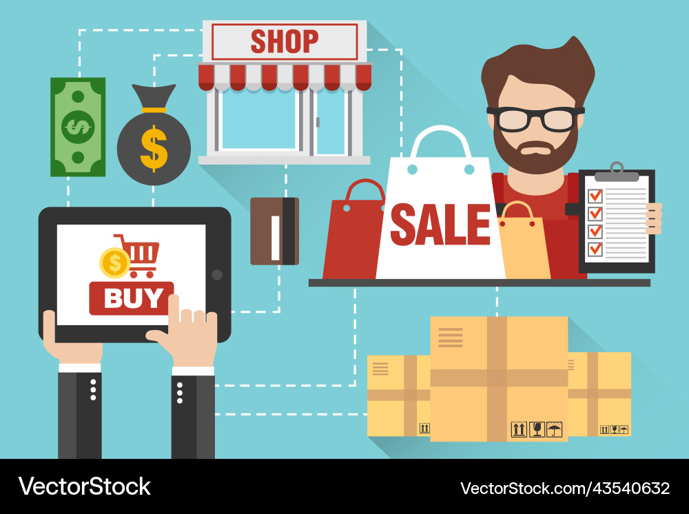 Online purchase through a web application Vector Image