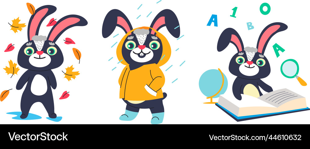 Rabbit characters in autumn back to school bunny Vector Image