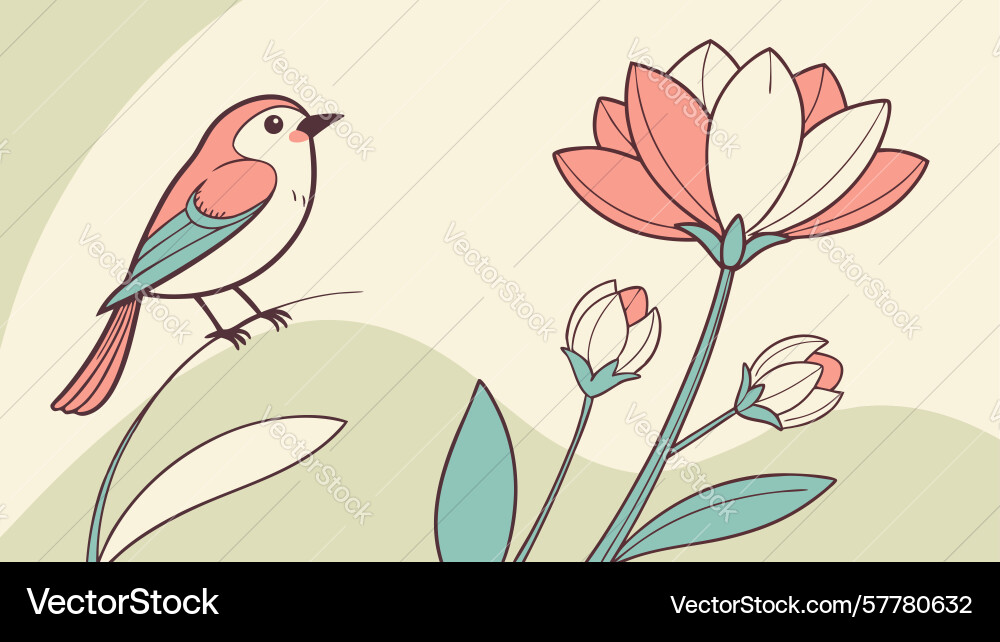 Robin with flowers for nature design generative ai Vector Image