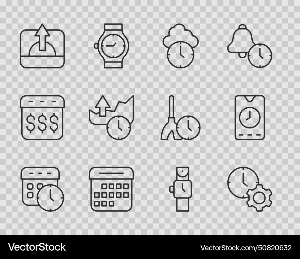 Set line calendar and clock time management Set line calendar and clock time management vector image