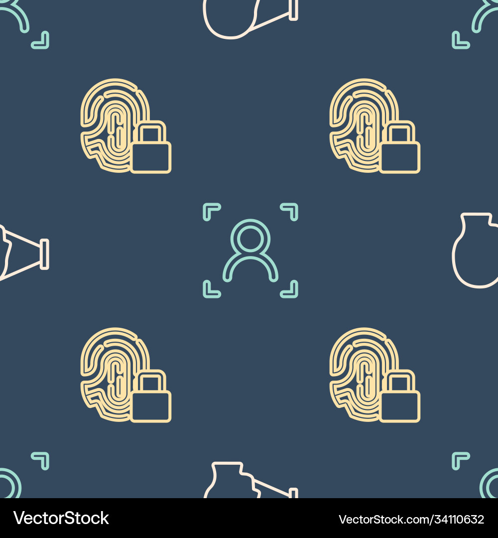 Set line face recognition fingerprint with lock Set line face recognition fingerprint with lock vector image