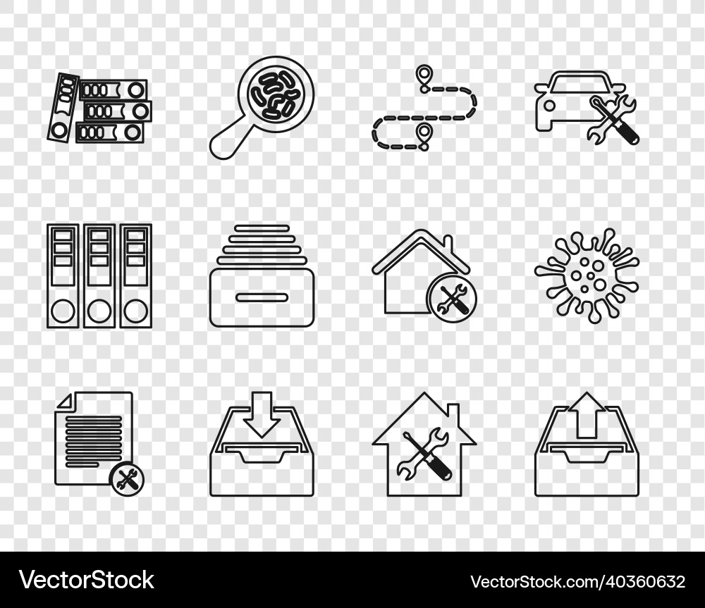 Set line file document service upload inbox Set line file document service upload inbox vector image