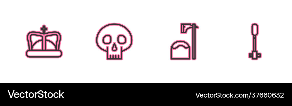 Set line king crown executioner axe tree block Set line king crown executioner axe tree block vector image