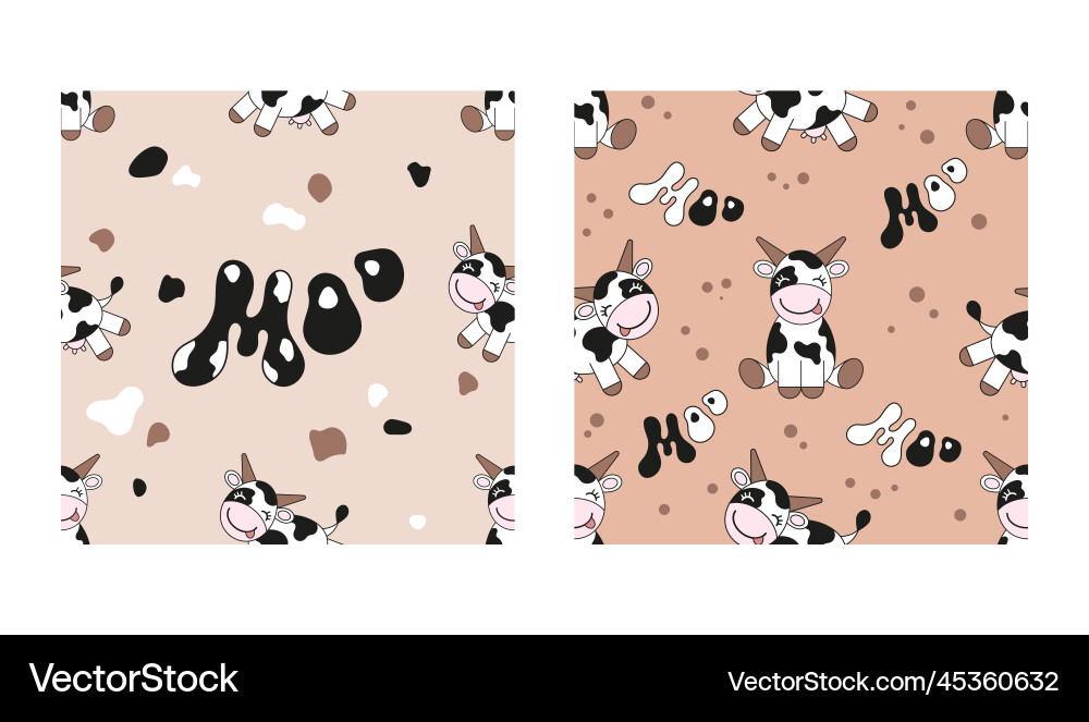 Set of two seamless patterns with cartoon cows Vector Image