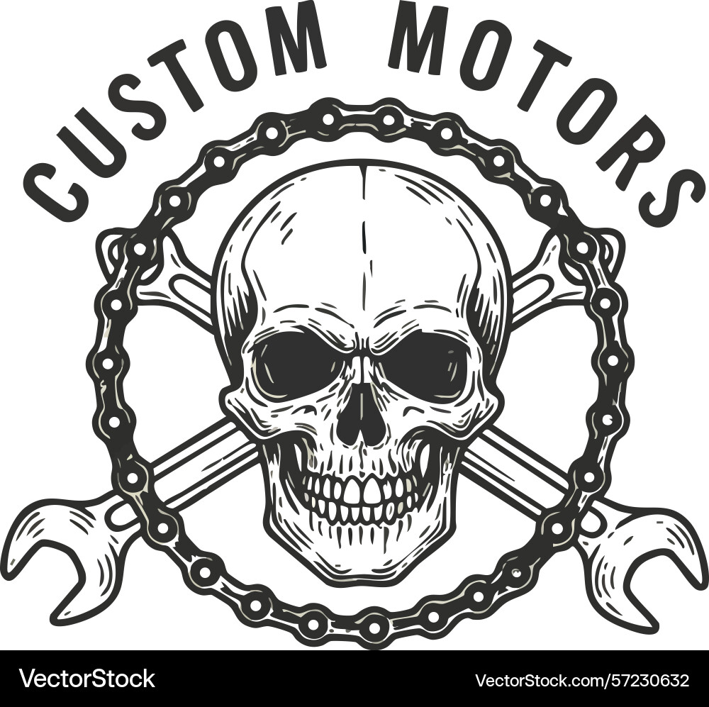 Skull with crossed wrenches and chain custom Vector Image