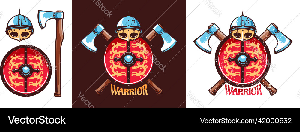 Viking emblem with helmet dragon shield Royalty Free Vector