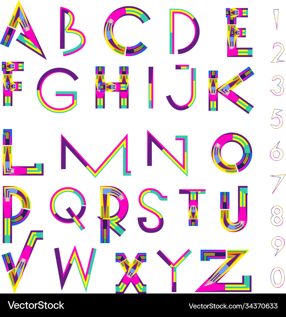 Abstract colorful font and alphabet Vector Image