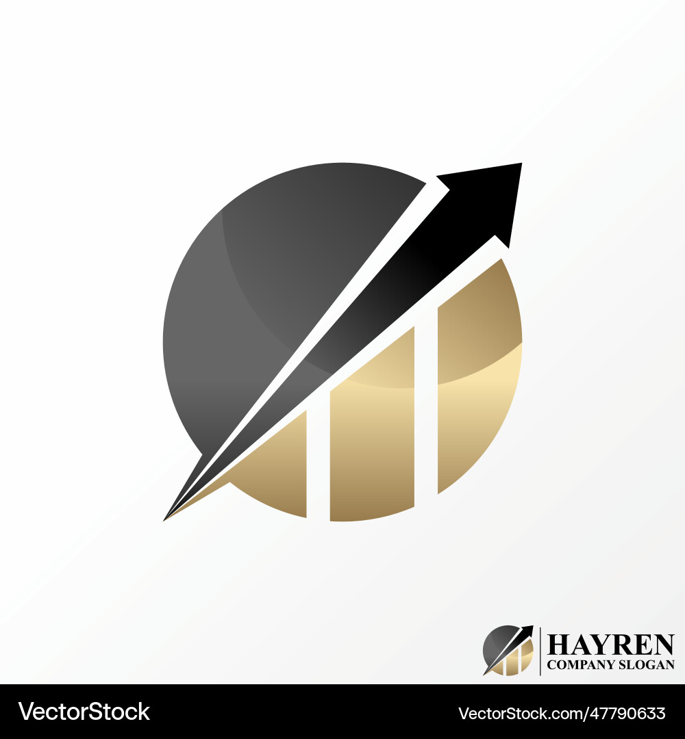 Arrow up and graph bar chart on circle increase vector image