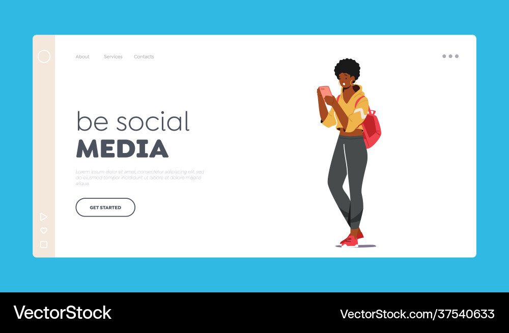 Be Social Media Landing Page Template junge Frau Be Social Media Landing Page Template junge Frau vektorbild