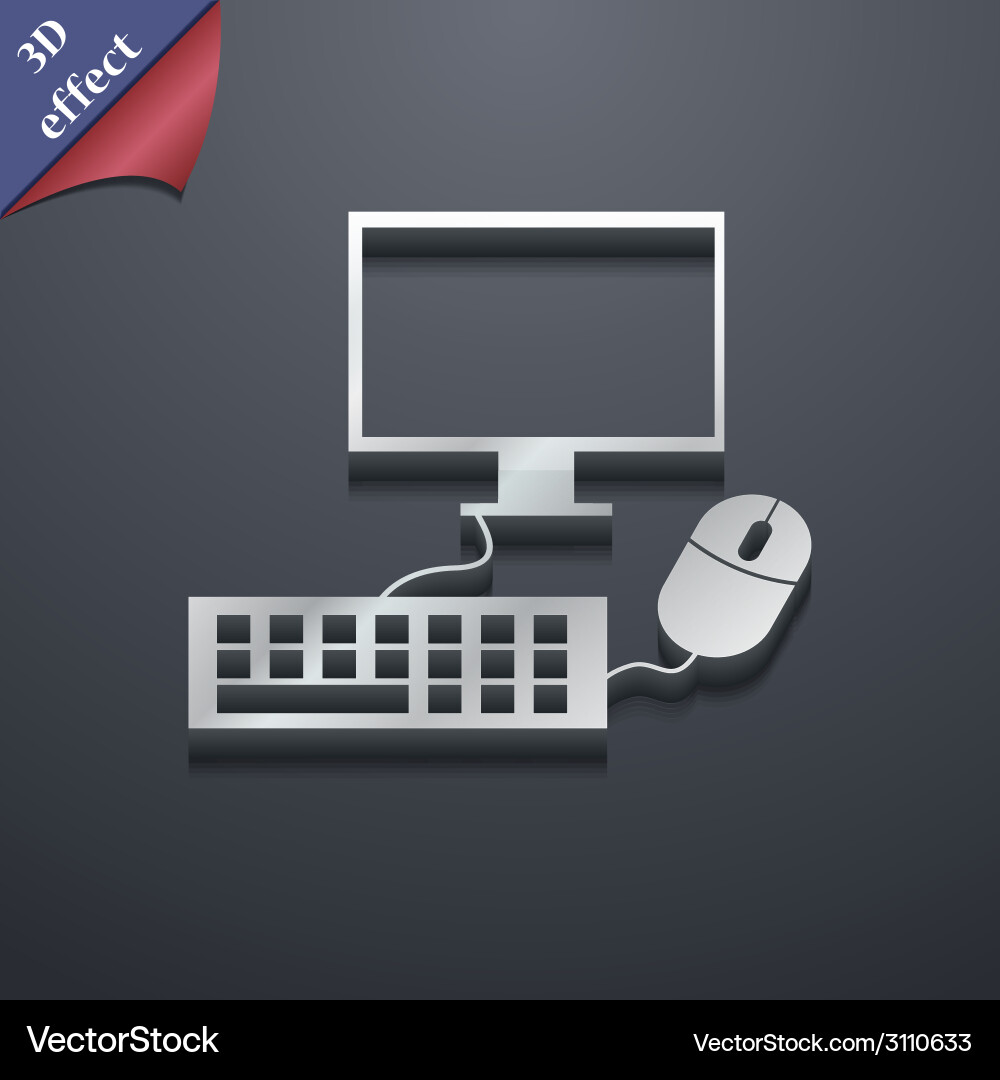 Computer monitor and keyboard icon symbol 3d style vector image