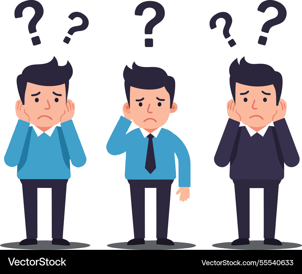 Confused man expressing emotions in three frames Confused man expressing emotions in three frames vector image