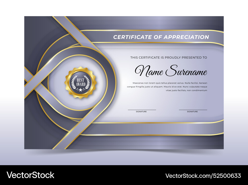 Gradient elegant certificate with golden and gray Vector Image