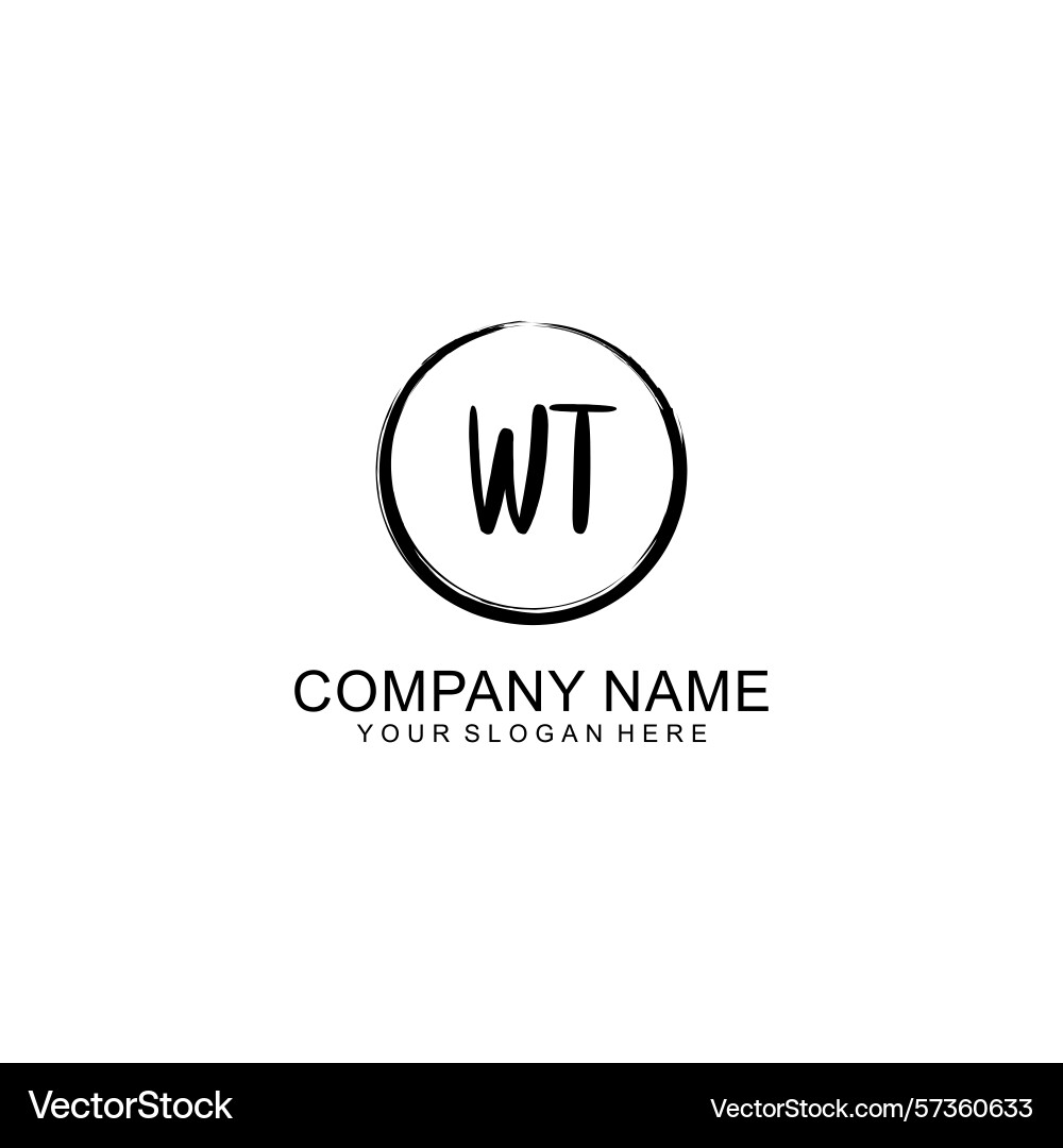 Handwritten wt initial logo with circle Handwritten wt initial logo with circle Vector Image