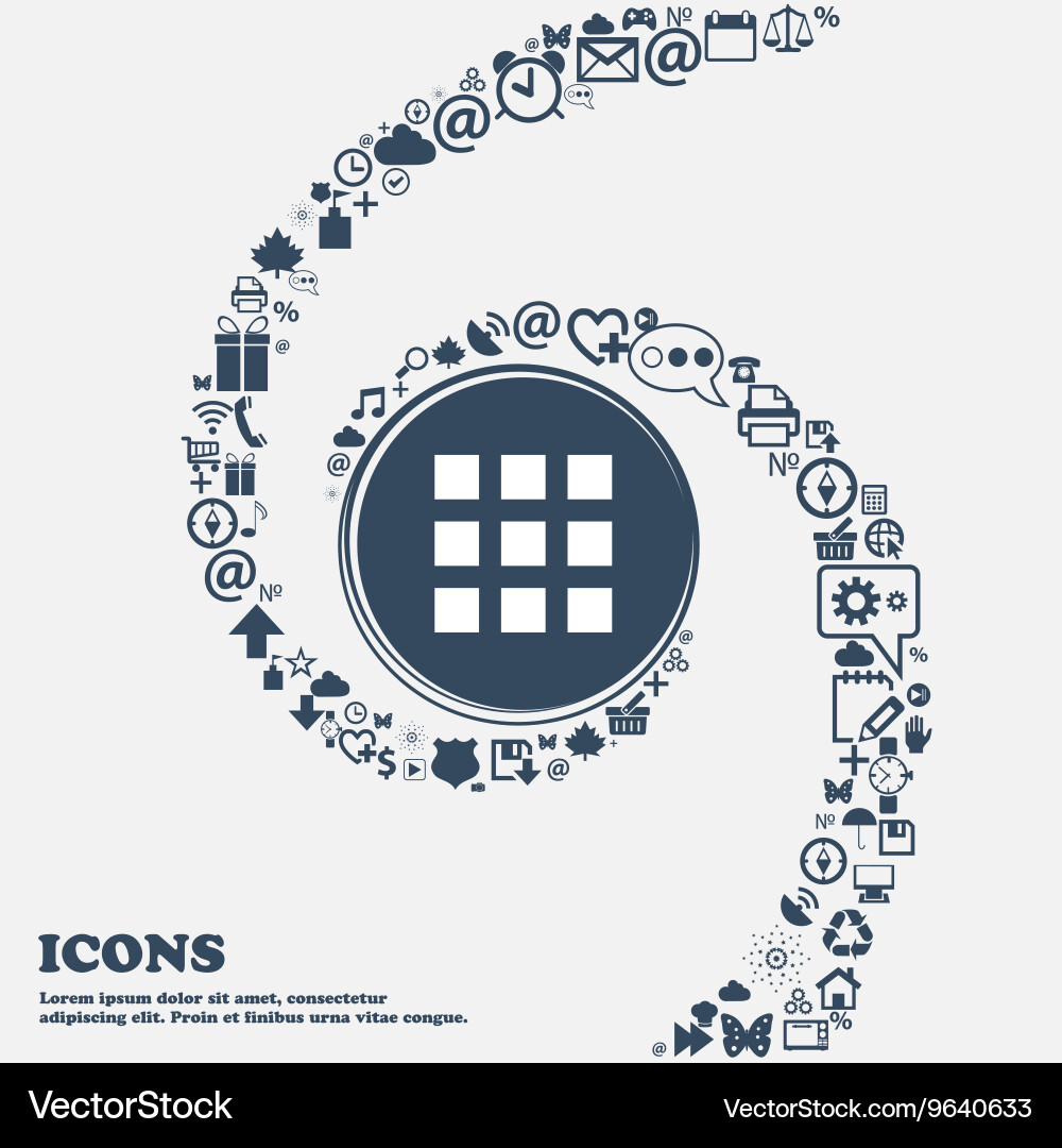 List menu app icon in the center around many vector image