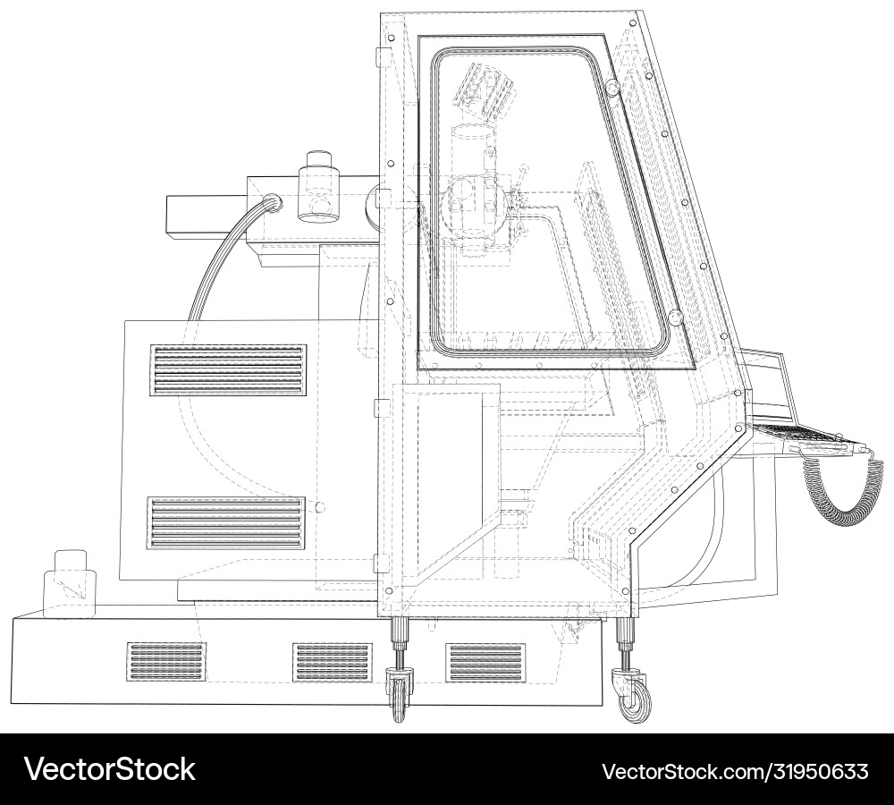 Milling cnc machine wire-frame isolated vector image