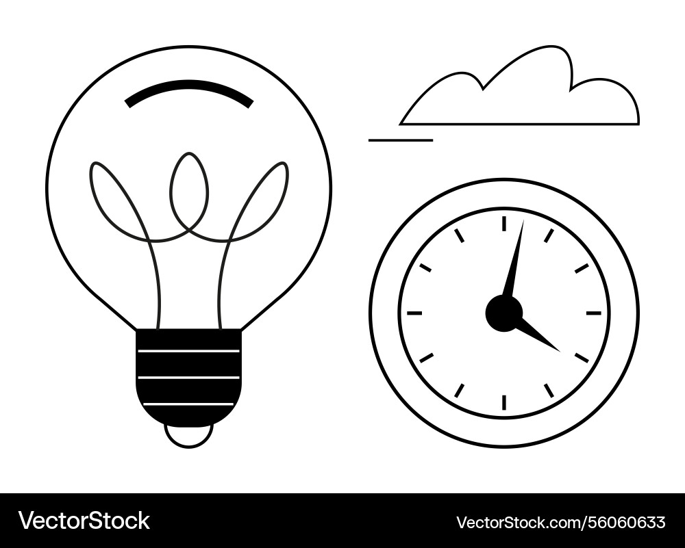 Minimalistic lightbulb clock and cloud Vector Image