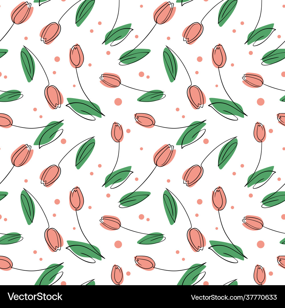 Pattern with tulips in line art style modern Pattern with tulips in line art style modern vector image