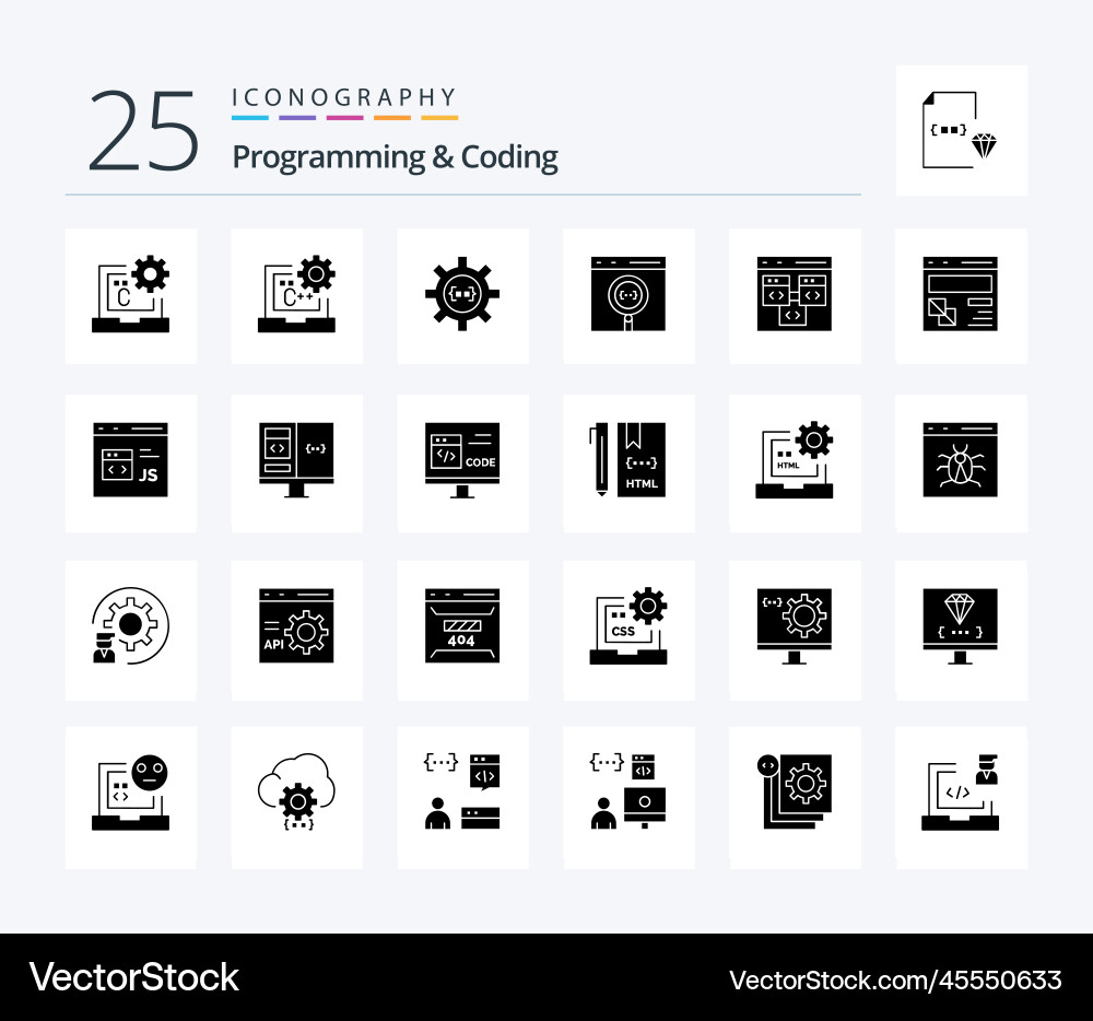 Programmierung und Kodierung 25 fester Glyphen-Symbol-Pack vektorbild