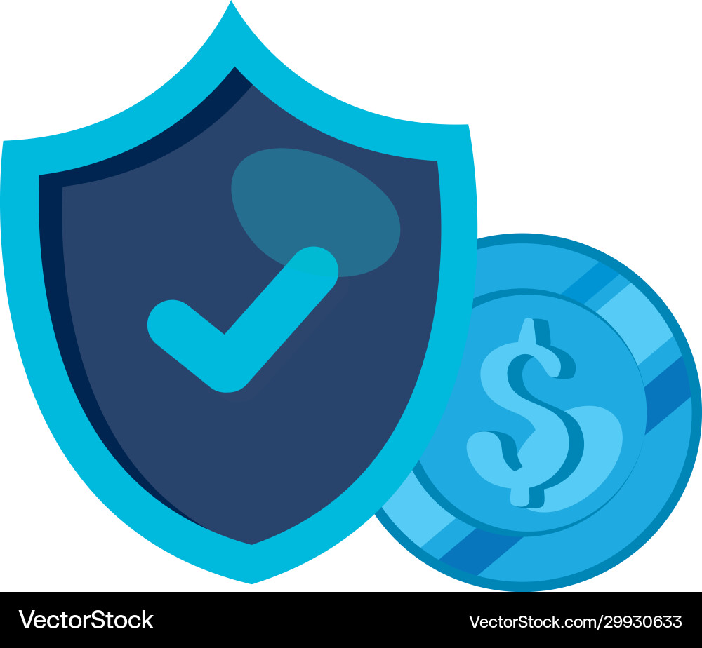 Shield with check mark and coin security system vector image