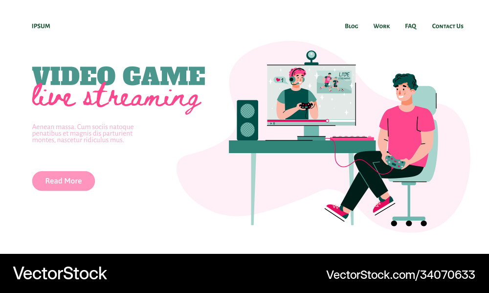Video game life streaming website with characters Video game life streaming website with characters vector image