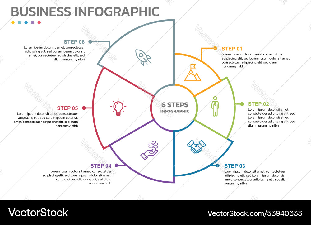 Visual data presentation cycle diagram with 6 Visual data presentation cycle diagram with 6 vector image