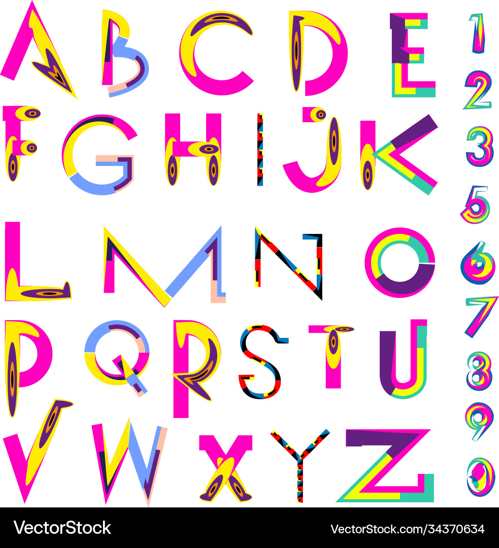 Abstract colorful font and alphabet vector image
