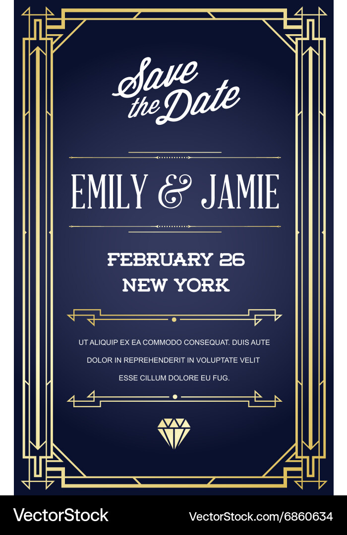 Art Deco Save the Date Invitation Vector Image