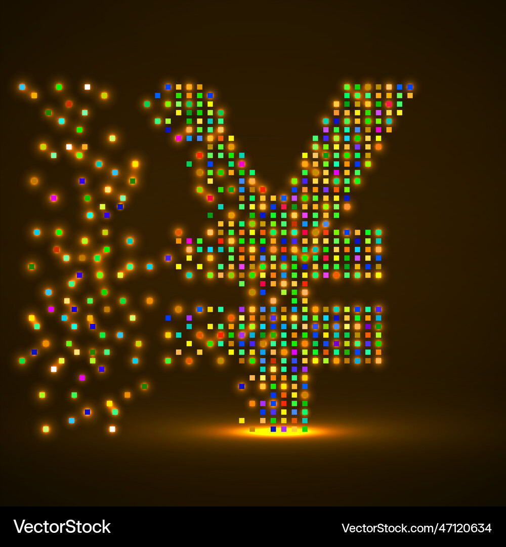 Chinese yuan of colorful pixels with an explosion Chinese yuan of colorful pixels with an explosion Vector Image