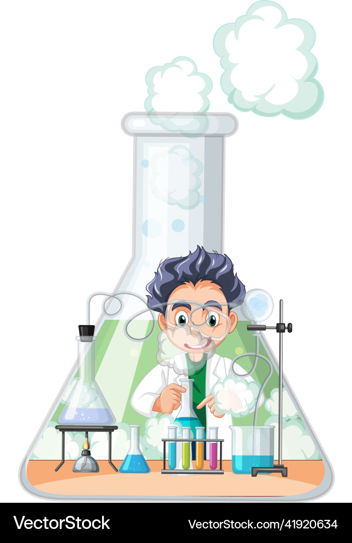 Funny scientist experiment in laboratory vector image