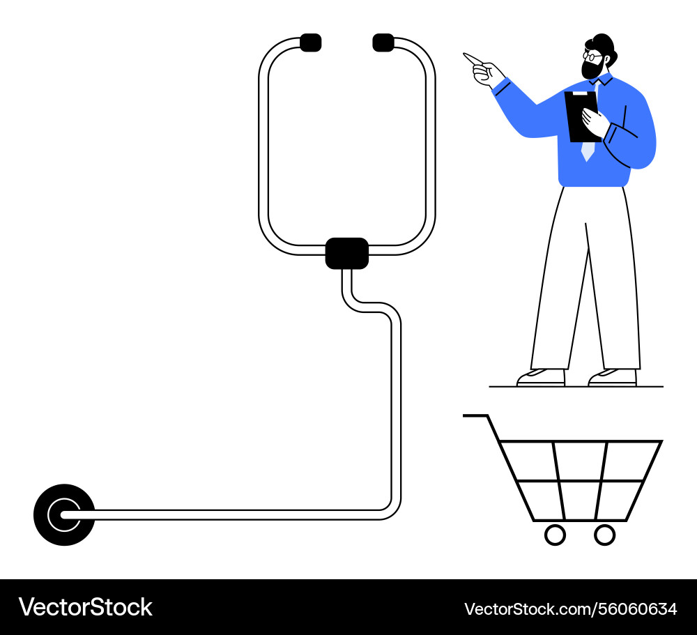 Man explaining shopping cart concept with flow Vector Image